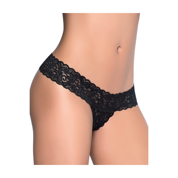 String ouvert brésilien noir en dentelle